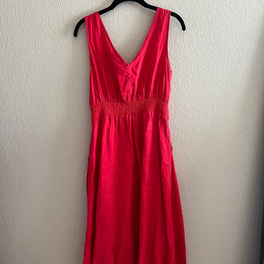 100% linen red dress